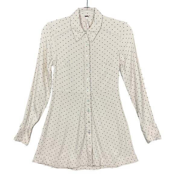 FREE PEOPLE Dress This Town Buttondown Mini Dress Cream Combo Dot sz XS REVOLVE - Picture 6 of 16